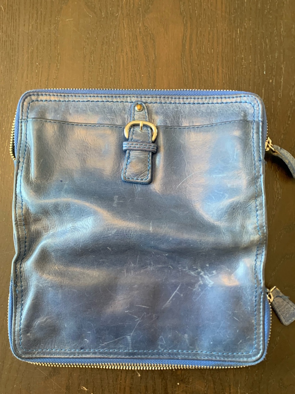 Tano Blue Leather Book Wallet Double Zippers Magnet Closure